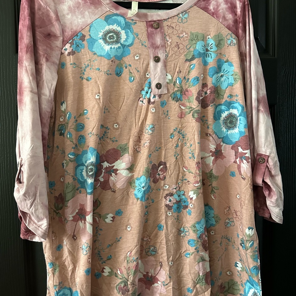 Floral Tunic with Blue and Pink Accents